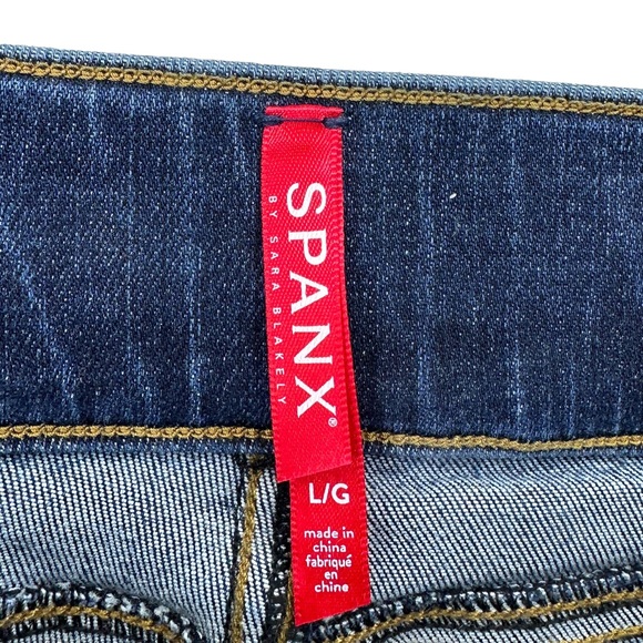 SPANX Skinny Distressed Jeans Pull On Raw Hem Blue - Picture 4 of 8